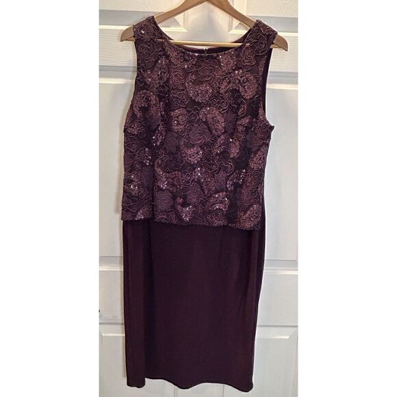 Maya Brooke 3/4 Sleeve Sequin Embroidered Jacket and Dress Eggplant Paisley - Picture 3 of 9